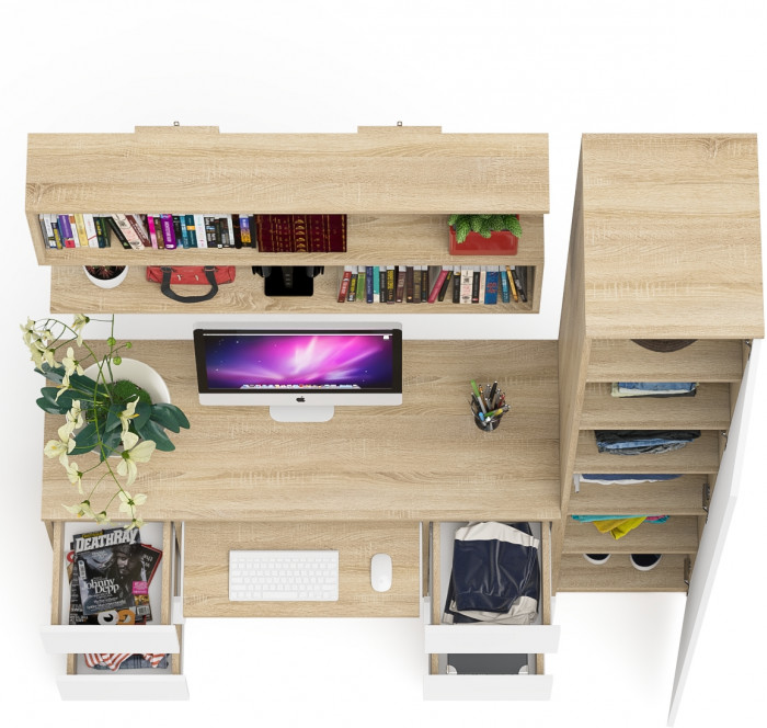 Мори компьютерный стол МС-2 + Пенал МШ400.1 + Полка 1200, дуб сонома/белый