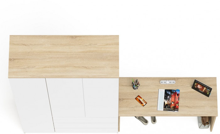 Мори Стол письменный МСП1200.1 + Шкаф МШ1200.1, цвет дуб сонома/белый, ШхГхВ 240,8х50,4х209,6 см., универсальная сборка