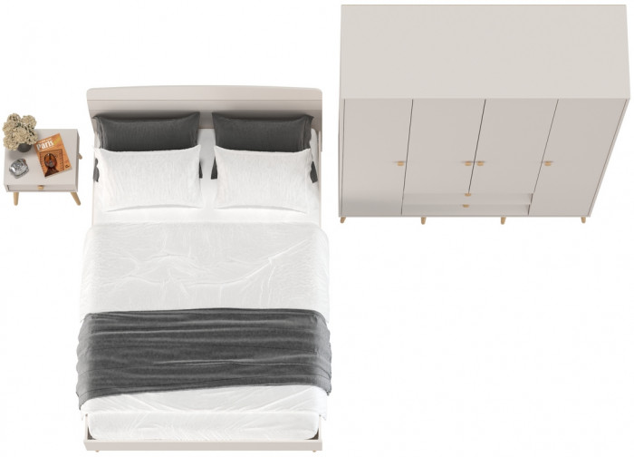 Афина Спальня Кровать 1400 + Шкаф 4-х дверный + Тумба, кашемир серый