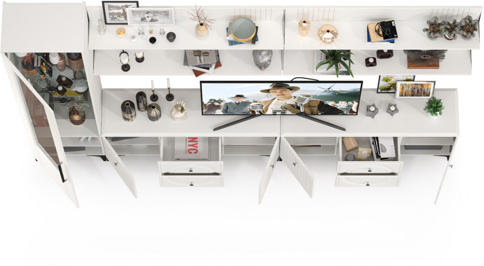 Валенсия Гостиная № 081, ЛДСП белый шагрень/МДФ белый шагрень