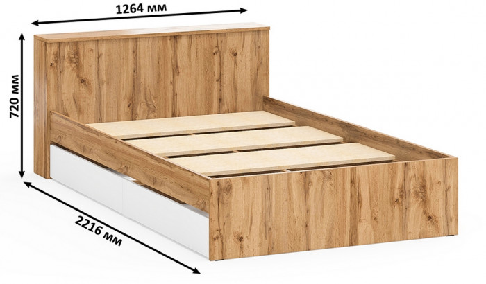 Ксения Кровать с ящиками 1200 + Стол косметический с подсветкой Сура, дуб вотан/белый