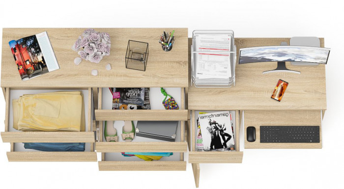 Мори компьютерный стол МС-1 левый + Комод МК1200.8, дуб сонома