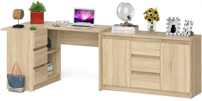 Мори компьютерный стол МС-16 левый + Комод МК1200.3, дуб сонома