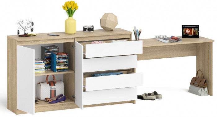 Мори письменный стол МСП1200.1 + Комод МК1600.1, дуб сонома/белый
