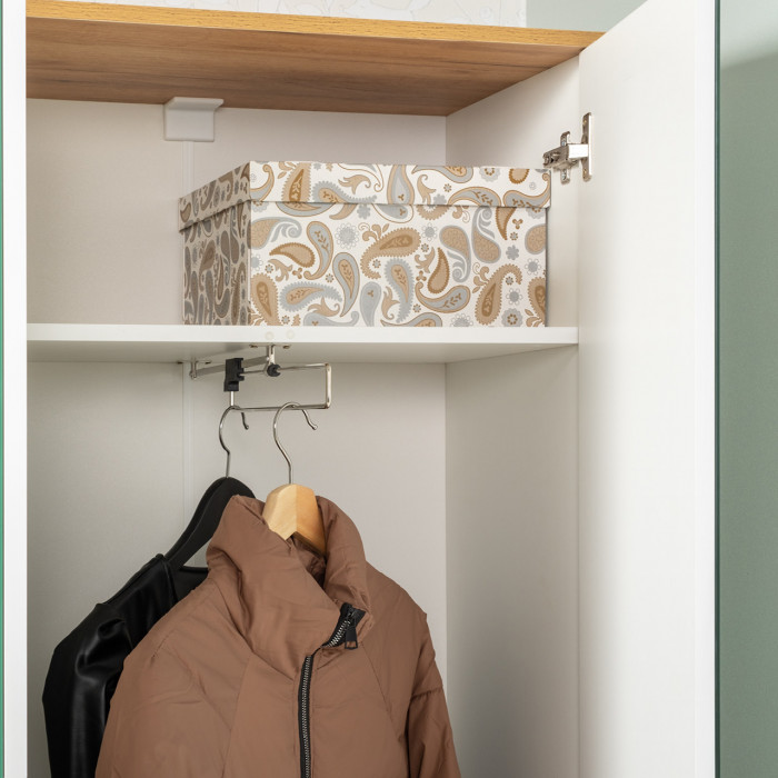 Октава 13.338 Шкаф для одежды + 13.228 Пенал, белый шагрень/дуб крафт золотой/фасады МДФ белый шагрень/зеркало