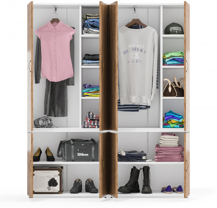 Лидер-8 Шкаф МД 20Б 2 шт., цвет белый шагрень/крафт золото, ШхГхВ 160х37,5х190 см., НЕ универсальная сборка