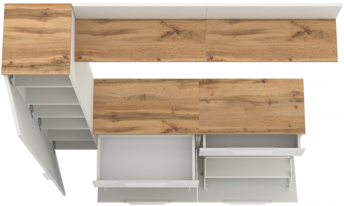 Октава Прихожая 34, цвет белый шагрень/дуб крафт золотой/фасады МДФ белый шагрень, ШхГхВ 162х35,4х197,6 см., универсальная сборка