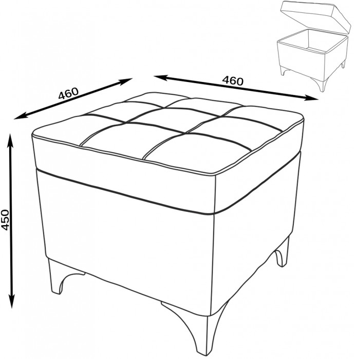 Банкетка 6-5113ТКтем.кор Жозефина-2, ткань тёмно-коричневая, ШхГхВ 46х46х45 см., под сиденьем есть ниша