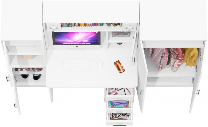 Стол компьютерный С-МД-СК9+Пенал С-МД-СК9П+Шкаф С-МД-СК9Ш, цвет белый шагрень, ШхГхВ 215х70х160 см., НЕ универсальная сборка