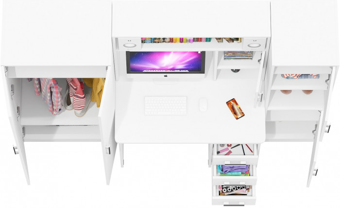 Стол компьютерный С-МД-СК9+Пенал С-МД-СК9П+Шкаф С-МД-СК9Ш, цвет белый шагрень, ШхГхВ 215х70х160 см., НЕ универсальная сборка