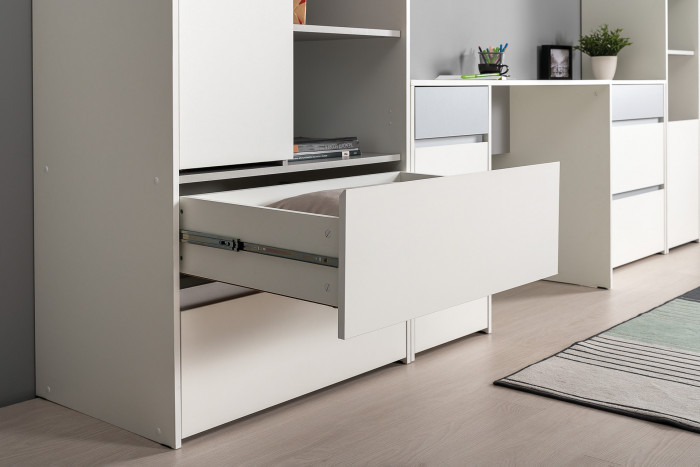 Торонто Компоновка № 26, цвет белый шагрень/стальной серый, сп. м. 800х1900 мм., б/м, основание есть, универсальная сборка