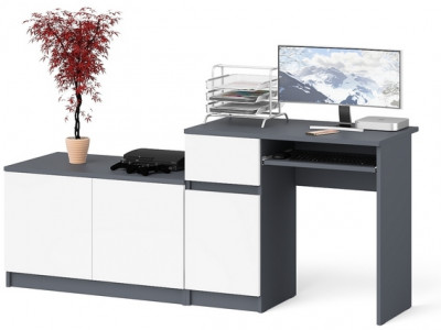 Мори компьютерный стол МС-1 левый + Тумба МА900.1, графит/белый
