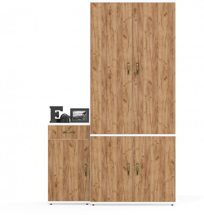 Лидер-8 Шкаф МД 20Б + Тумба МД 3.15, цвет белый шагрень/крафт золото, ШхГхВ 120х37,5х190 см., НЕ универсальная сборка