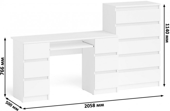Мори Стол компьютерный МС-2 + Комод МК700.5, цвет белый, ШхГхВ 205,8х50х114 см., универсальная сборка