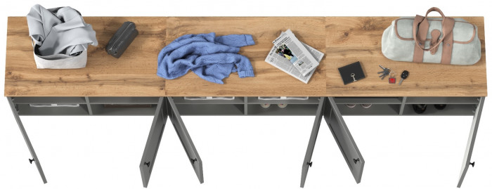 Остин 13.257 Тумба + 13.257 Тумба + 13.257 Тумба, цвет серый графит/дуб крафт золотой, ШхГхВ 240х41,9х43,7 см.