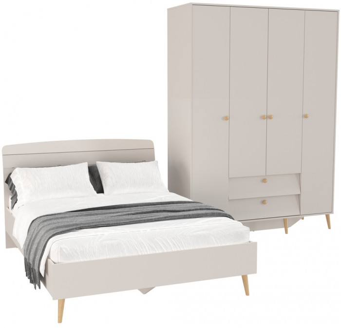 Афина Спальня Кровать 1400 + Шкаф 4-х дверный, кашемир серый