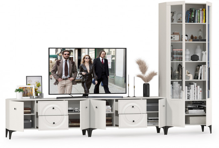 Валенсия Гостиная № 082, ЛДСП белый шагрень/МДФ белый шагрень