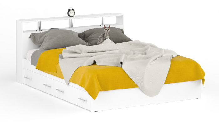 Камелия спальня № 9 Кровать с ящиками 1600 + Две тумбы + Стол косметич. + Зеркало + Шкаф 4-х, белый