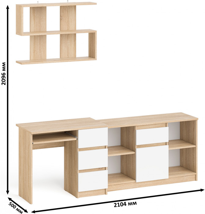 Мори компьютерный стол МС-6 правый + Тумба МТВ1204.1 + Полка 900, дуб сонома/белый