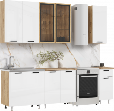 Кухня Рио NEW 2,0/900м (490) Компановка №4, Дуб крафт/Белый глянец