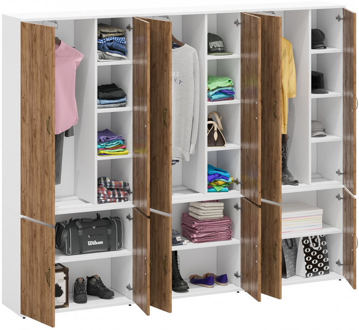 Лидер-8 Шкаф МД 20Б 3 шт., цвет белый шагрень/крафт золото, ШхГхВ 240х37,5х190 см., НЕ универсальная сборка