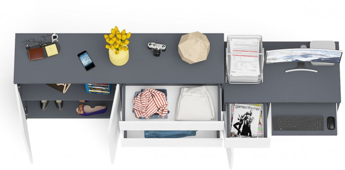 Мори Стол компьютерный МС-1 левый + Комод МК1600.1, цвет графит/белый, ШхГхВ 250,4х50х94 см., выдвижной ящик слева, НЕ универсальная сборка