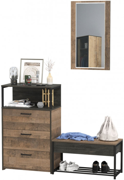 Трувор Прихожая 196, цвет дуб гранж песочный/интра, ШхГхВ 146х37х195 см., универсальная сборка