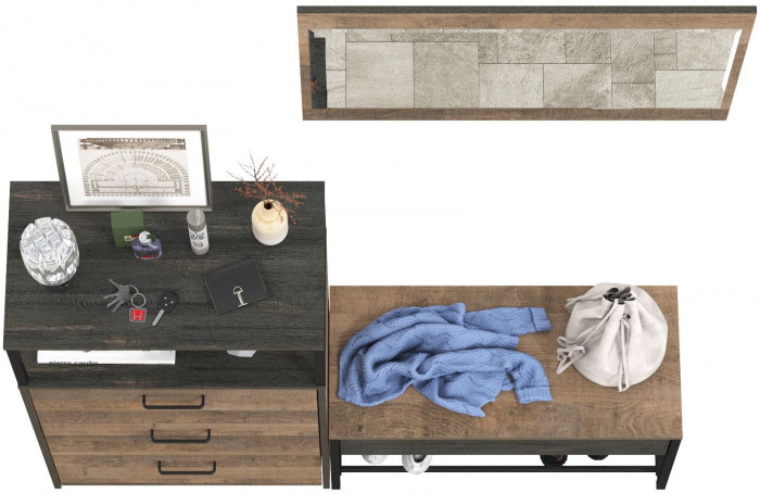 Трувор Прихожая 196, цвет дуб гранж песочный/интра, ШхГхВ 146х37х195 см., универсальная сборка