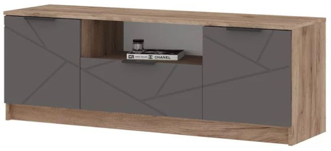 ОРЕГОН ТВ 01 Тумба под ТВ (1400х500х400) Фасад МДФ АСФАЛЬТ СУПЕРМАТ,ДУБ КРАФТ ТАБАЧНЫЙ/Корпус ДУБ КРАФТ ТАБАЧНЫЙ