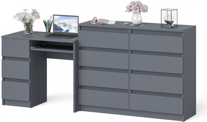 Мори Стол компьютерный МС-6 левый + Комод МК1200.8, цвет графит, ШхГхВ 210,4х50х94 см., выдвижные ящики слева, НЕ универсальная сборка