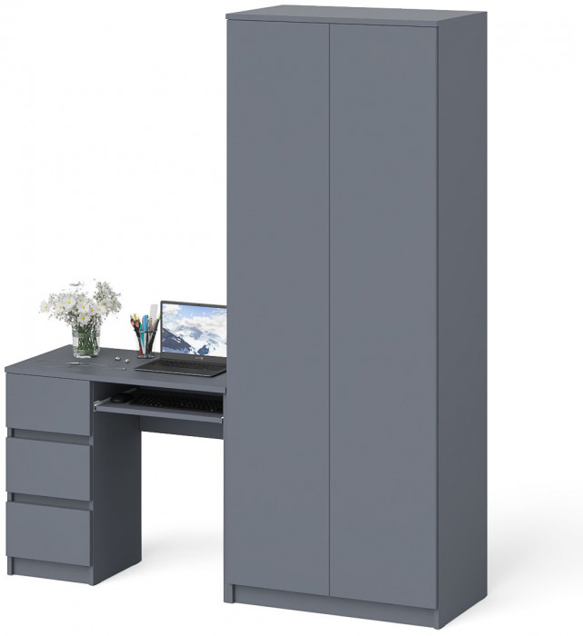 Мори Стол компьютерный МС-6 левый + Шкаф МШ800.1, цвет графит, ШхГхВ 170,4х50,4х209,6 см., выдвижные ящики слева, НЕ универсальная сборка