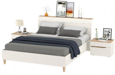 Муссон Кровать 11.41 + ортопед + 2 х Тумба 16.03, цвет белый/дуб эндгрейн элегантный, сп. м. 1600х2000 мм., б/м