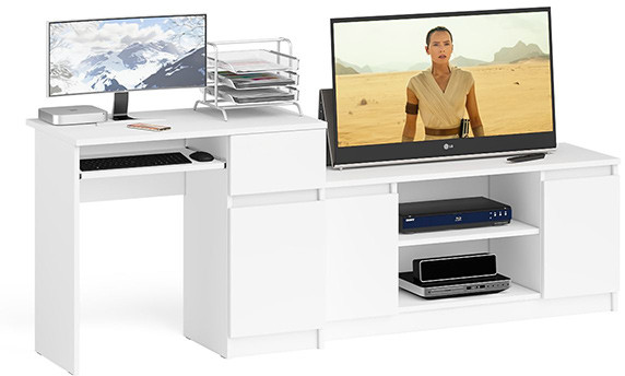 Мори компьютерный стол МС-1 правый + Тумба МТВ1200.1, белый