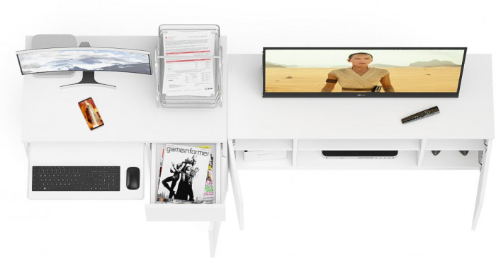 Мори компьютерный стол МС-1 правый + Тумба МТВ1200.1, белый