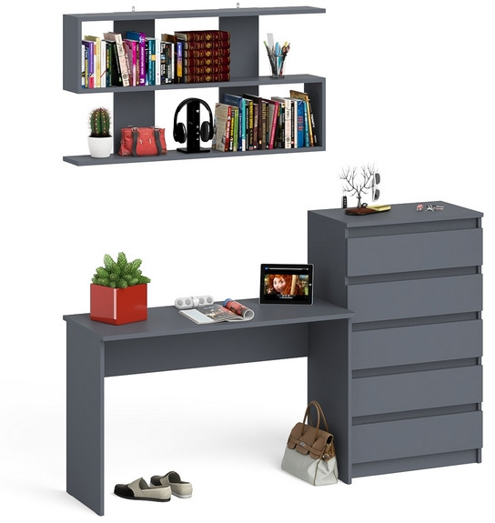 Мори письменный стол МСП1200.1 + Комод МК700.5 + Полка 1200, графит