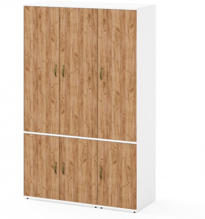 Лидер-8 Модуль Пенал МД 23Б + Шкаф МД 19Б, цвет белый шагрень/крафт золото, ШхГхВ 120х50х190 см., универсальная сборка