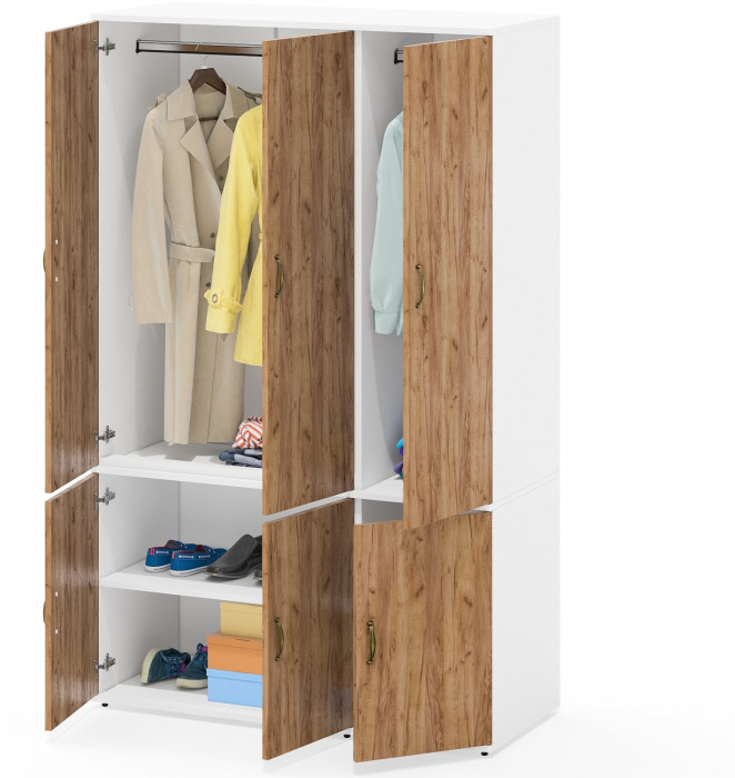 Лидер-8 Модуль Пенал МД 23Б + Шкаф МД 19Б, цвет белый шагрень/крафт золото, ШхГхВ 120х50х190 см., универсальная сборка