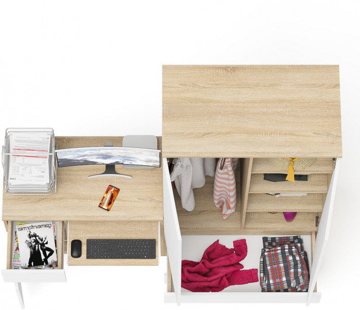 Мори Стол компьютерный МС-1 левый + Шкаф МШ900.1, цвет дуб сонома/белый, ШхГхВ 180,4х50,4х179,6 см., выдвижной ящик слева, НЕ универсальная сборка