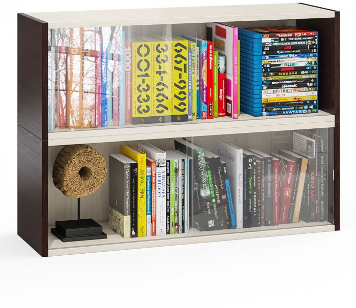 Две полки книжных С-МД-КН01, цвет венге/дуб, ШхГхВ размер каждой полки в отдельности: 83х25х30 см., стеклянные дверцы