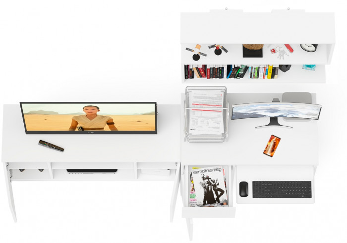 Мори компьютерный стол МС-1 левый + Тумба МТВ1200.1 + Полка 900, белый