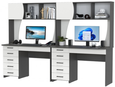 Два стола рабочих 6-0606граф/бел Сигма, цвет графит/белый, ШхГхВ 241х60,5х166 см., НЕ универсальная сборка