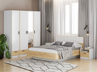 Спальня Оттавия 4 с зеркалом Белый / Дуб золотой