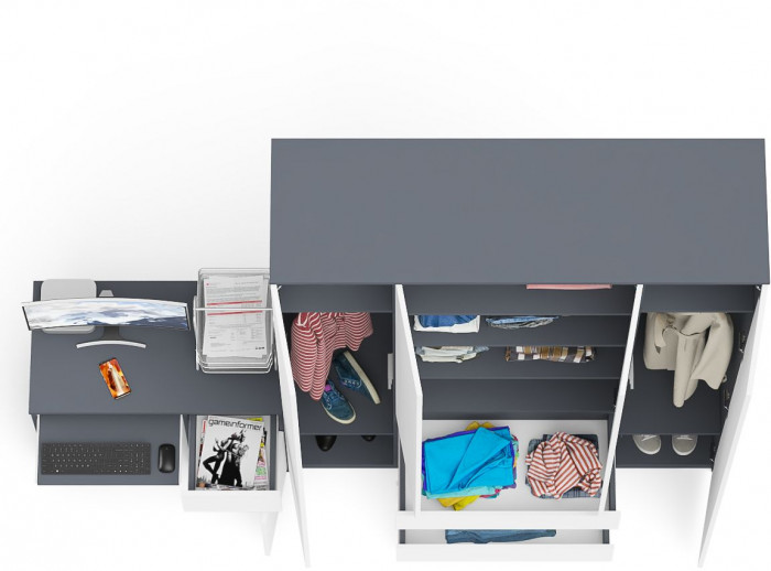 Мори Стол компьютерный МС-1 правый + Шкаф МШ1600.1, цвет графит/белый, ШхГхВ 250,4х50,4х209,6 см., выдвижной ящик справа, НЕ универсальная сборка