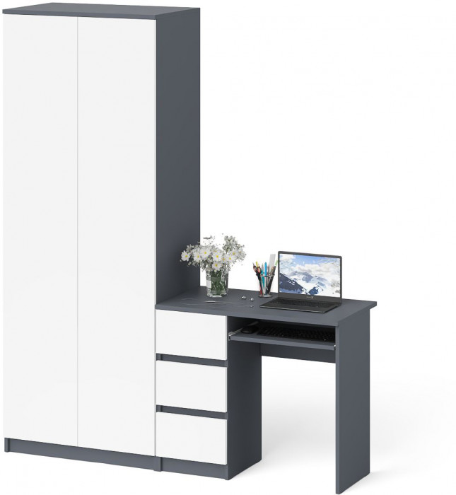 Мори Стол компьютерный МС-6 левый + Шкаф МШ800.1, цвет графит/белый, ШхГхВ 170,4х50,4х209,6 см., выдвижные ящики слева, НЕ универсальная сборка