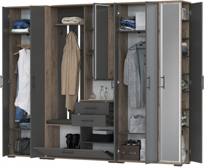 Прихожая Домино 6, дуб крафт табачный/графит