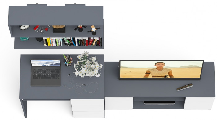 Мори Стол компьютерный МС-6 правый + Тумба МТВ1200.1 + Полка 900, цвет графит/белый, ШхГхВ 210,4х50х209,6 см., НЕ универсальная сборка