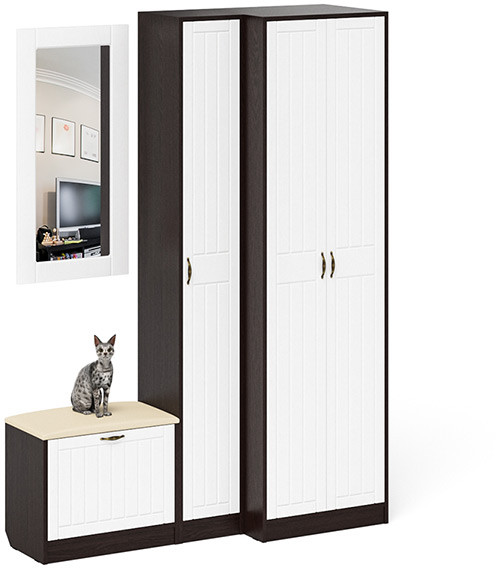 Прихожая П-6 Компоновка № 26, венге/фасады МДФ белое дерево фрезеровка прованс