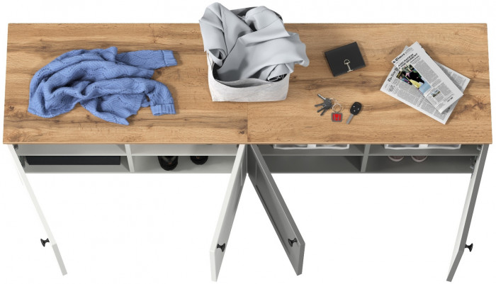 Остин 13.257 Тумба + 13.257 Тумба, цвет белый шагрень/серый графит/дуб крафт золотой, ШхГхВ 160х41,9х43,7 см., универсальная сборка