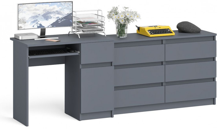 Мори компьютерный стол МС-1 правый + Комод МК1200.6, графит