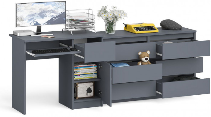 Мори компьютерный стол МС-1 правый + Комод МК1200.6, графит